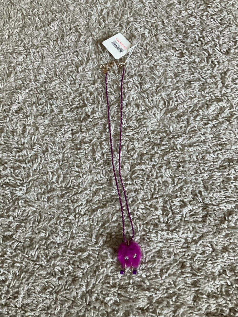 J.CREW CREWCUTS FUZZY MONSTER PENDANT NECKLACE. PURPLE.